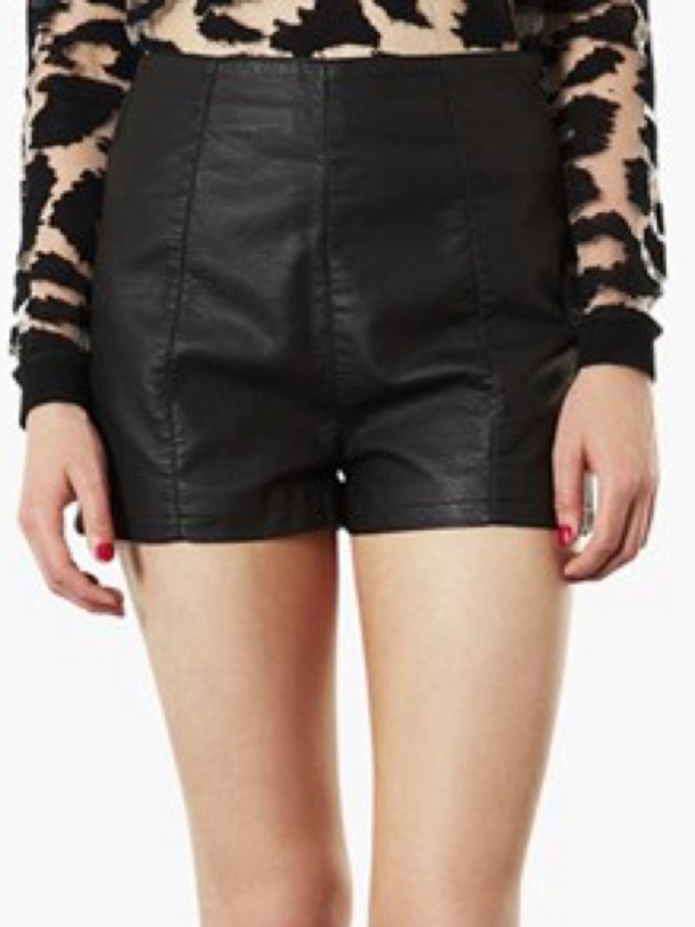 Like New TOPSHOP Faux Leather Black High Waisted Shorts Size 12